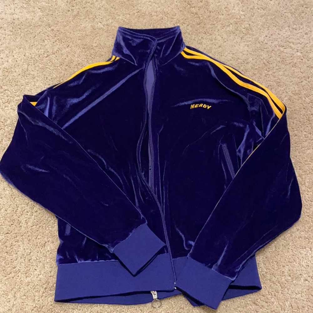 Seen on IU Nerdy Velvet Purple Jacket